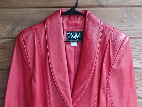 Vtg 1980s Cherry Red Leather Jacket, by Philip No… - image 3