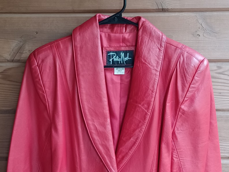 Vtg 1980s Cherry Red Leather Jacket, by Philip Noel S image 3