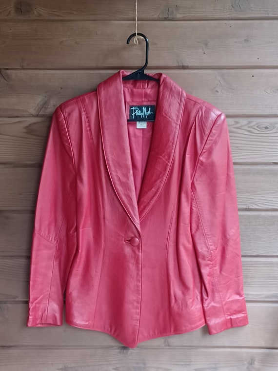 Vtg 1980s Cherry Red Leather Jacket, by Philip No… - image 1