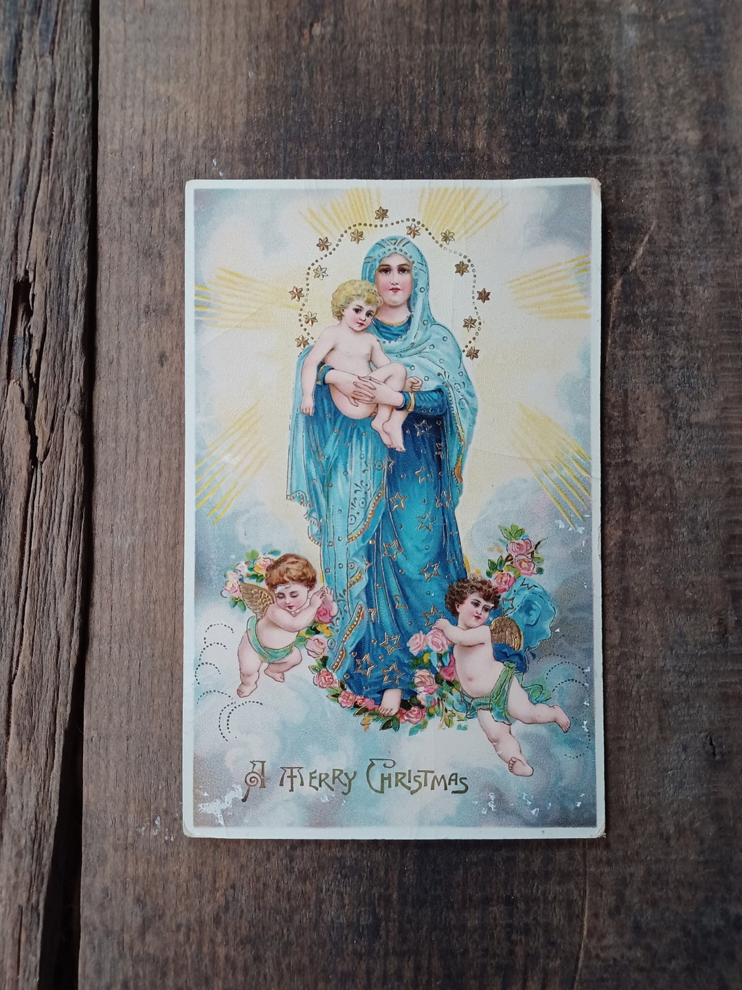 Vtg 1910s/20s Virgin Mary Christmas Gold Embossed Postcard Etsy