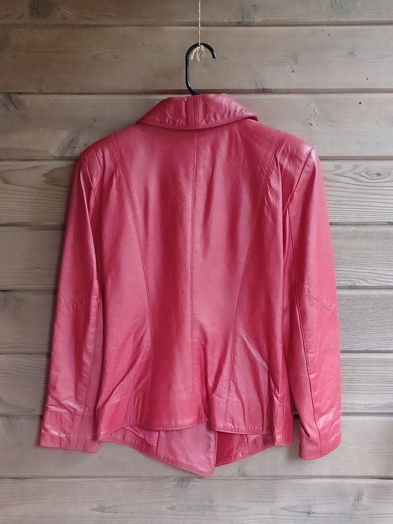 Vtg 1980s Cherry Red Leather Jacket, by Philip No… - image 2