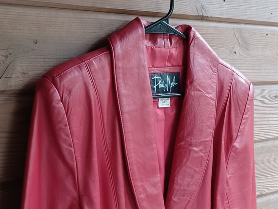 Vtg 1980s Cherry Red Leather Jacket, by Philip No… - image 4
