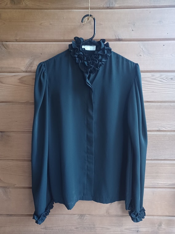 Vtg 1970s/80s Black Ruffle Neck Blouse, by Shapely