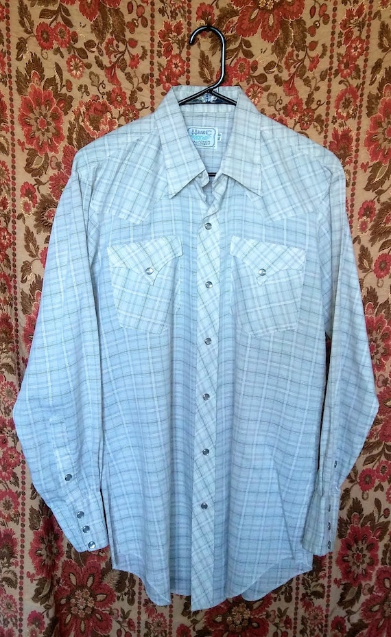 Vtg 1970s H Bar C Beige Plaid Pearl Snap S/M