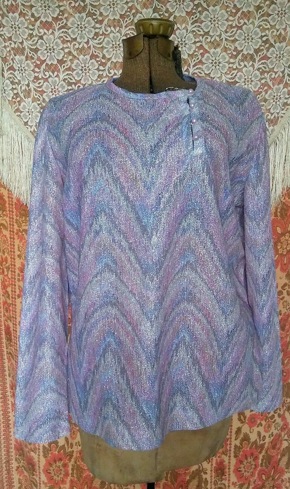Vtg 1960s/70s Lavender Metallic Silver Chevron Top