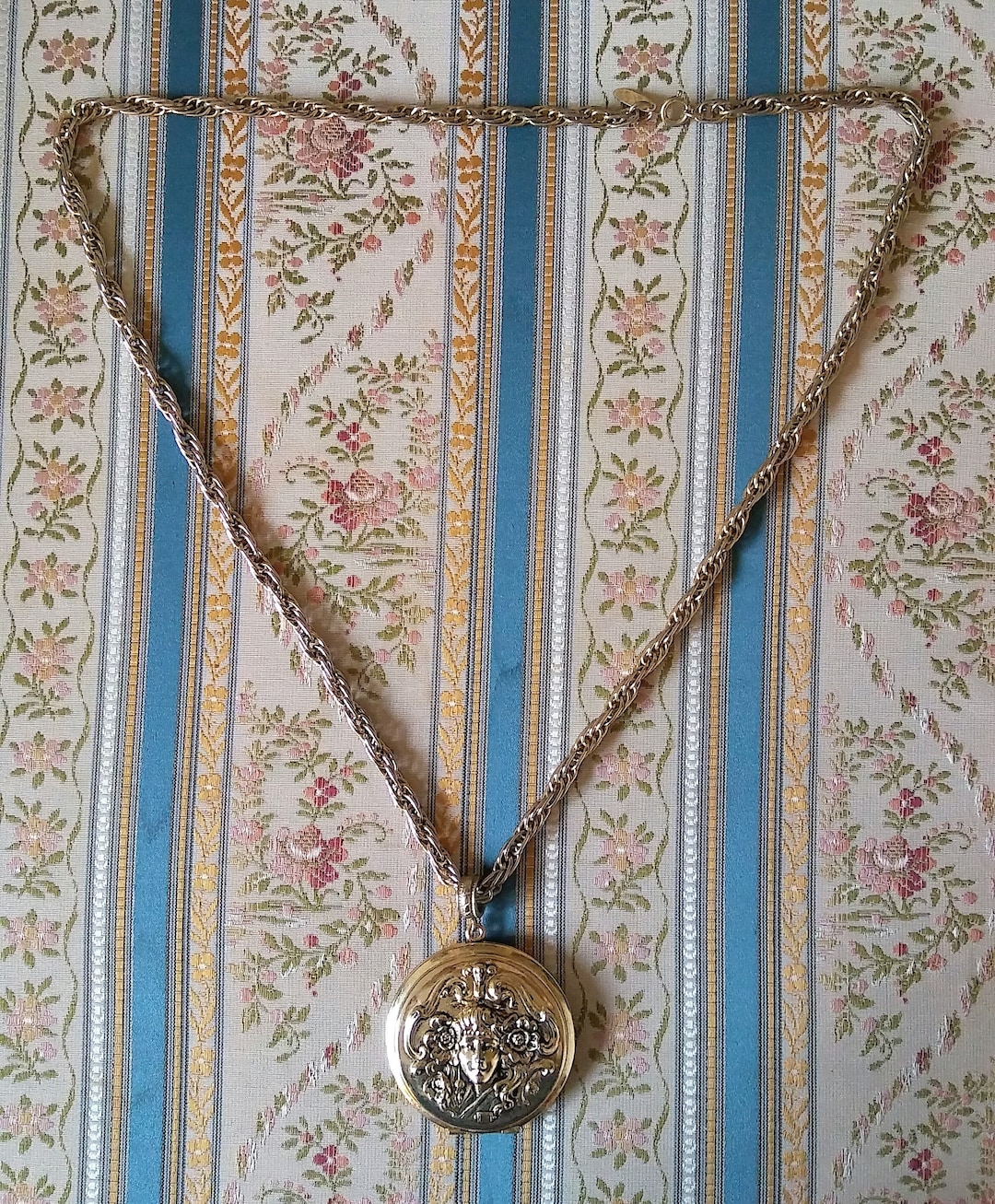 Vtg 1960s Art Nouveau Lady Locket Statement Necklace, by Whiting Davis ...