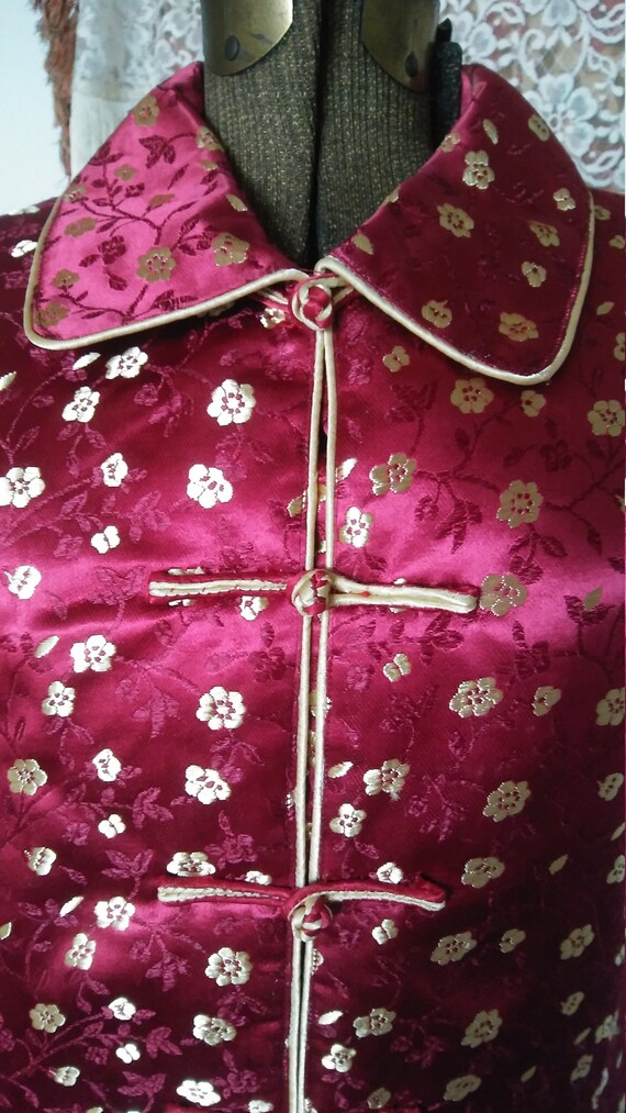 Vtg Burgundy & Gold Asian Silk Vest L/XL - image 4