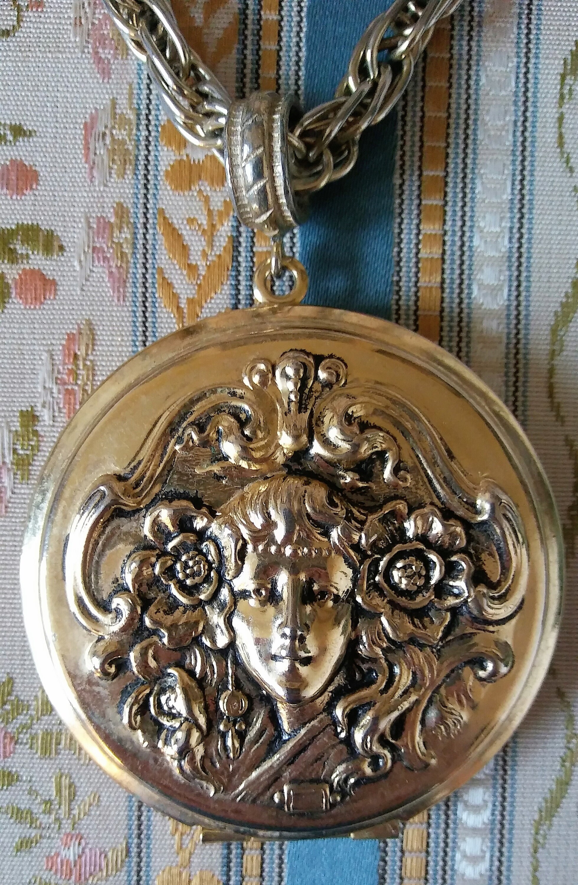 Vtg 1960s Art Nouveau Lady Locket Statement Necklace, by Whiting Davis ...