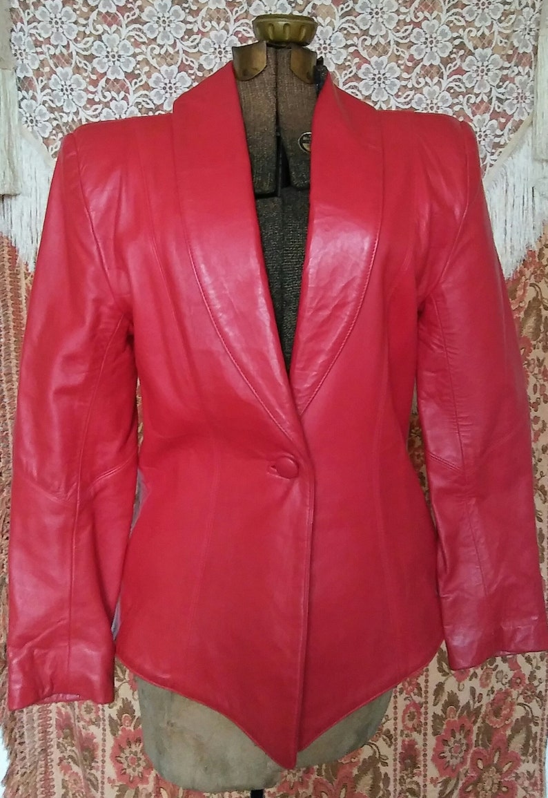 Vtg 1980s Cherry Red Leather Jacket, by Philip Noel S image 7