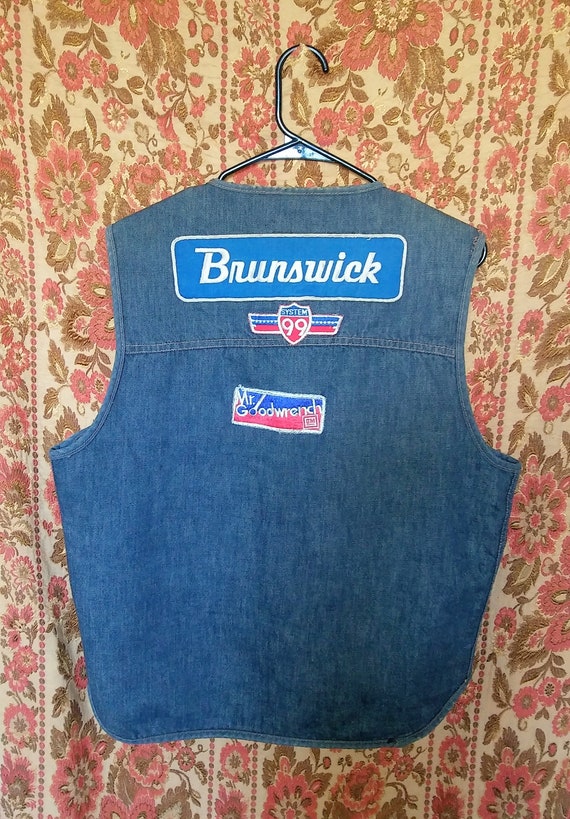 Vtg 1970s Roebucks Patch Denim Sherpa Vest L - image 2