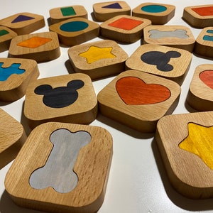 Grande gioco di memoria classico in legno Little Matchables Gioco di memoria, forme e colori Apprendimento Gioco da tavolo per bambini Montessori