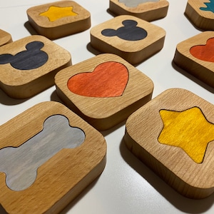 Wooden Classic Memory Game Little Matchables Memory Game, Shapes and Colors Learning Children&#39;s Table Top Game Montessori