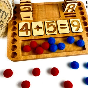 Montessori Wooden Math Board - Learning Math, Waldorf, Homeshool, Gift for 4yo 5yo 6yo, Reggio Emila, Reversible Numbers