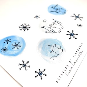 PB Watercolor Winter Stickers, snow flake snowman bunny rabbit