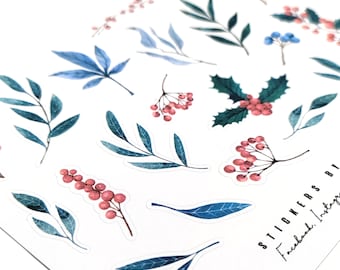 Winter Flower Stickers, leaves berries branches