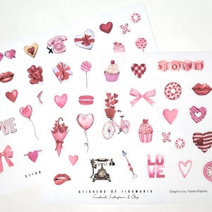 Valentine's Day Stickers, love chocolate heart lips xoxo