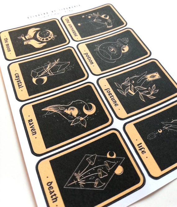 Tarot Card Sticker Sheet, Tarot Mystic Moon Eye Hand Potion Bottle