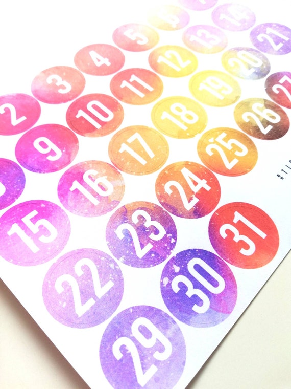 Big Colorful Watercolor Number Stickers 