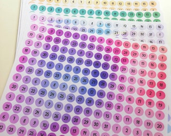 Watercolor Colorful Number Stickers, rainbow color