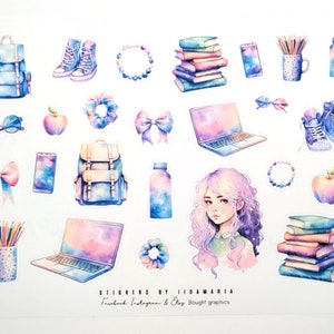 Pastel Planner -stickers, pen bag shoes bow girl laptop books apple jewelry phone