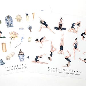 Yoga Stickers, relaxation girls lotus flower candles buddha