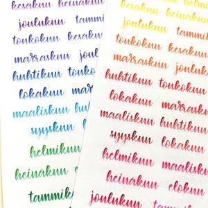 Liukuvärjätyt kuukausitarrat sateenkaaren väreissä, journal planner tarra värikäs sateenkaari