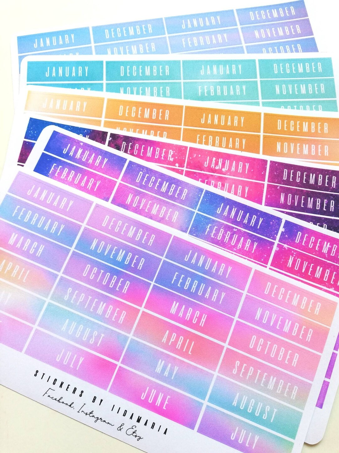 Mointhly Color Code Sticker Watercolor Colorful Month Sticker Boxes, Different Colors - Etsy