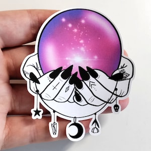 Fortune Telling Ball, mystic magical witchcraft hand charm die cut sticker