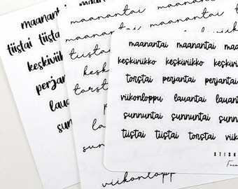 Viikonpäivätarrat, 2 eri kokoa ja 8 fonttivaihtoehtoa