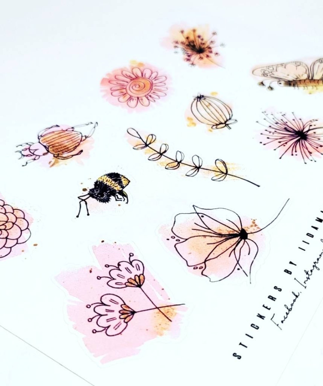 Pb Stickers PB Watercolor Flower Field & Bugs -stickers - Etsy