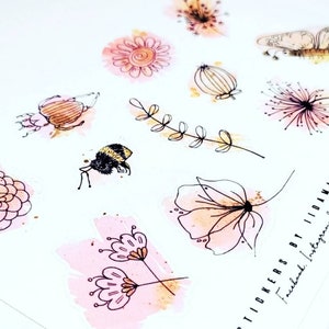 PB Watercolor Flower Field & Bugs -stickers