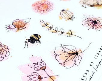 PB Watercolor Flower Field & Bugs -stickers