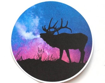 Round Galaxy Elk Die Cut Sticker