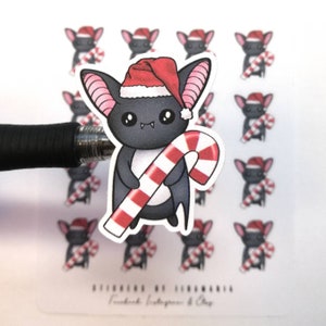 Luna the Bat Christmas Candy Cane Stickers