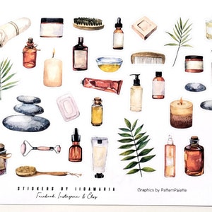 Spa Day Natural Cosmetics stickers, beauty organic skincare bottle cream salon brush