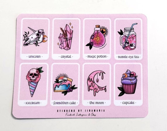 Cute Tarot Card Sticker Sheet, tarot mystic moon eye skull potion bottle  star horse sun crystal cupcake plant stickers