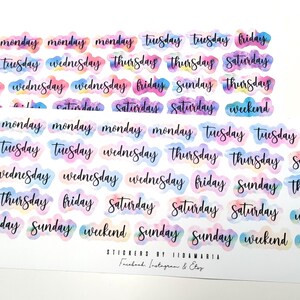 Days of the week stickers with colorful background, watercolor stickers