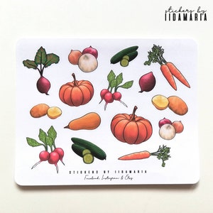 Fall Vegetables Stickers, pumpkin cucumber onion radish potato beetroot carrot autumn food