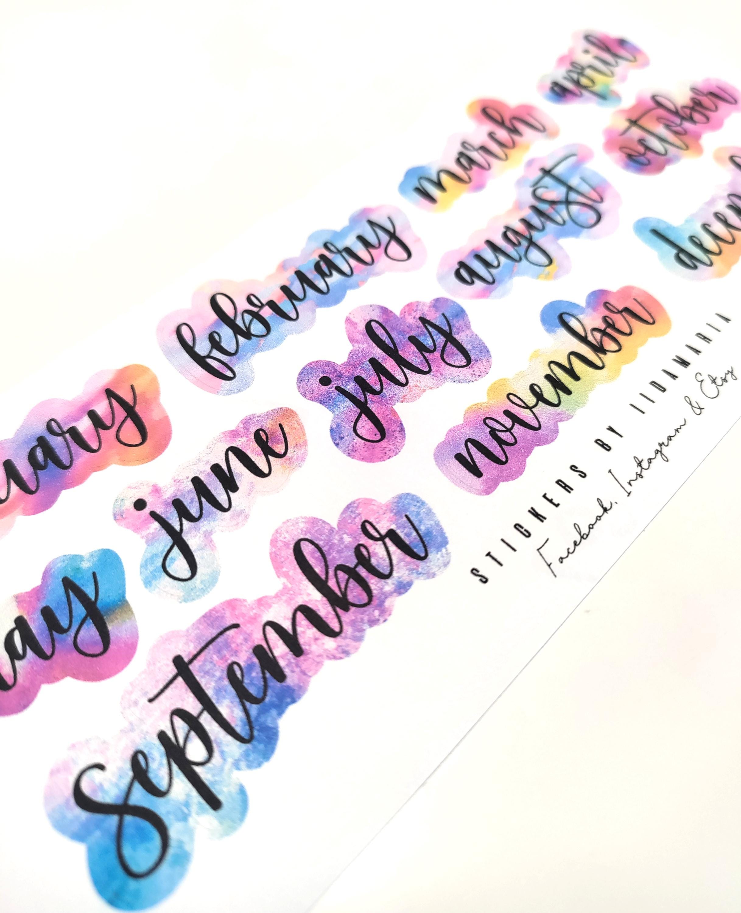 Mointhly Color Code Sticker Month Stickers With Color Background, Watercolor Months - Etsy