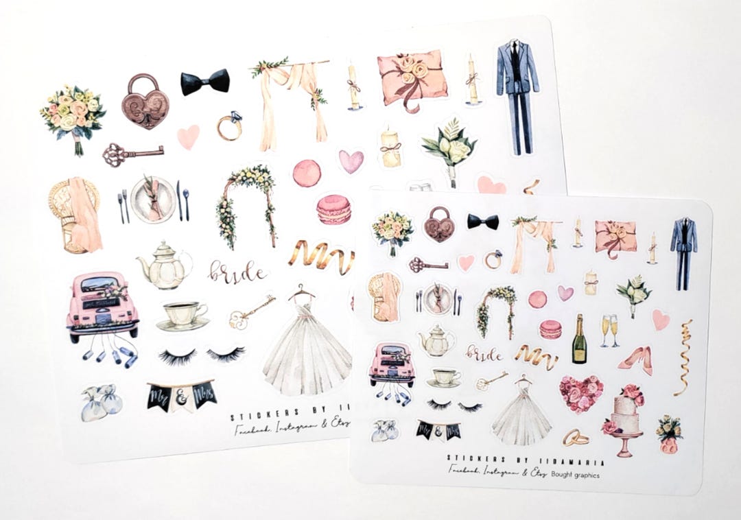 Wedding Stickers, Bride Groom Flowers Dress Ring Celebration Love - Etsy