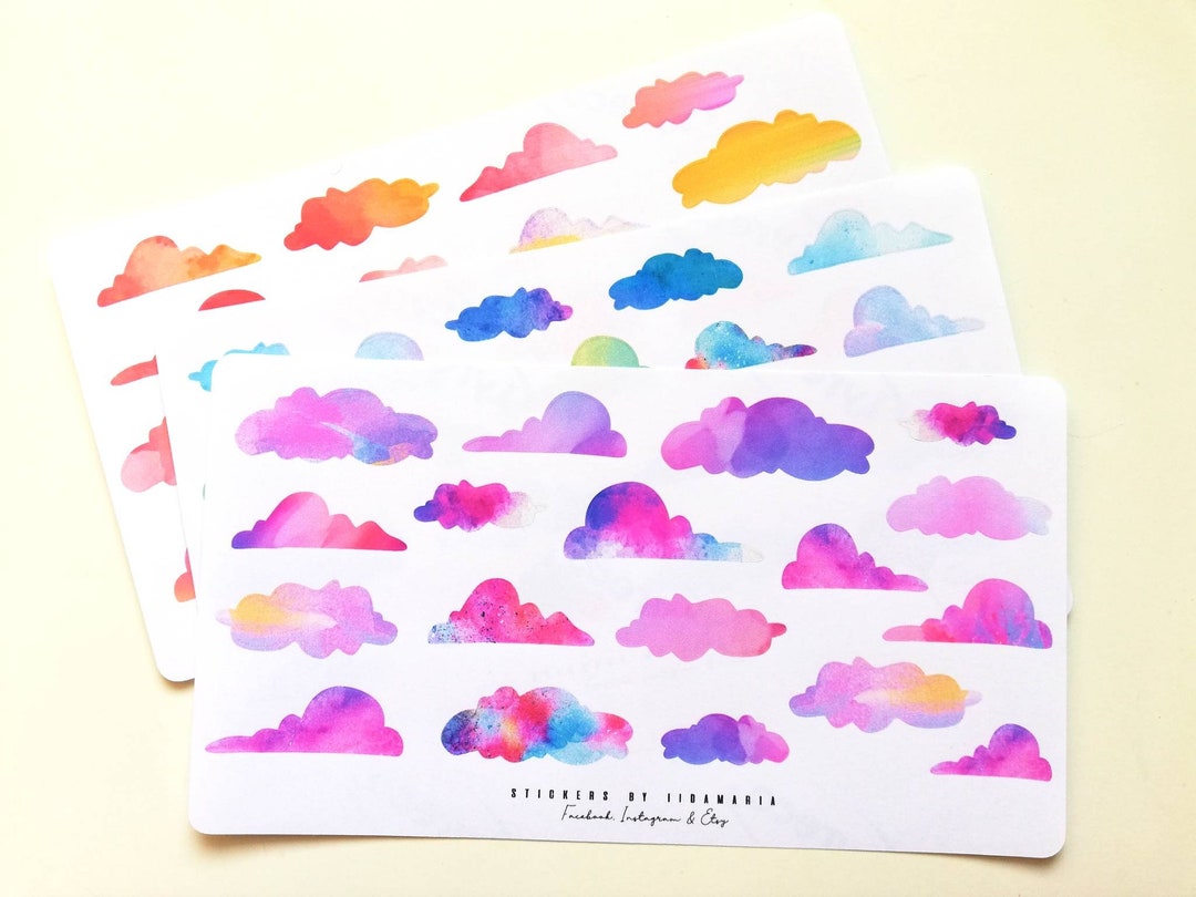 Watercolor Cloud Stickers, Rainbow Colorful Sky - Etsy
