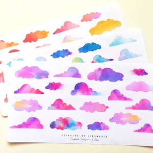 Watercolor Cloud Stickers, rainbow colorful sky