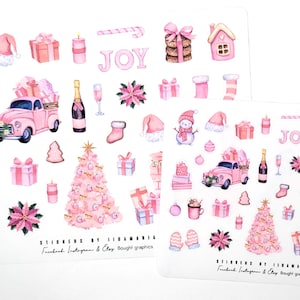 Pink Christmas stickers, joy gifts tree decoration
