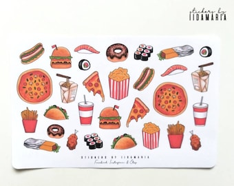 Fast Food Stickers Pikaruoka Hamburger Hot Dog Sushi Taco - Etsy