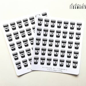 Black Gothic Coffee Cup Stickers, dark style witchcraft tarot bat moon black cups
