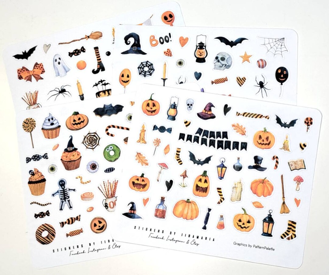 Halloween Stickers - 4 Different Styles, Scary Halloween Pumpkin Ghost ...