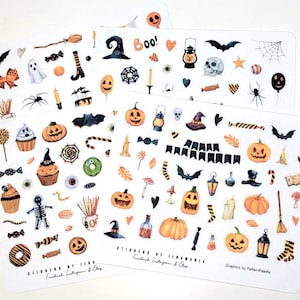 Halloween Stickers - 4 different styles, scary halloween pumpkin ghost skull spider broom witch bat