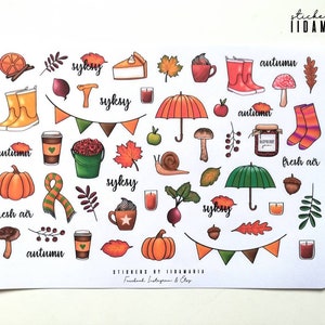 Autumn Fall Stickers, syksy mushroom umbrella berry apple pie candle pumpkin sticker sheet