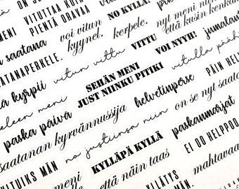 Kirosanat - monipuolinen arkki todella vittuuntuneita tarroja, Finnish curse words