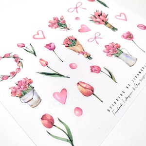 Tulip Flower Bouquet Stickers, floral party spring